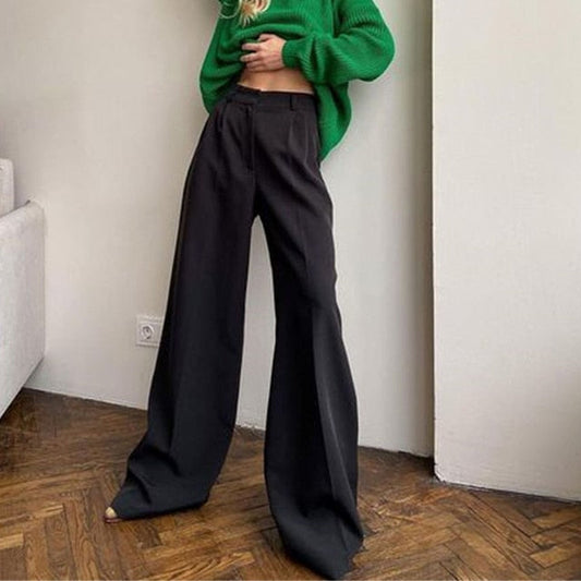 2022 Spring Women's Green High Waist Wide Leg Pants Ladies Suit Pants Loose Casual Long Trousers