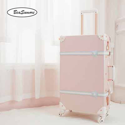 BeaSumore 26 Inch Retro PU Leather Rolling Luggage Sets Spinner Women Password Suitcase Wheels 20 Inch Women's Handbag Trolley