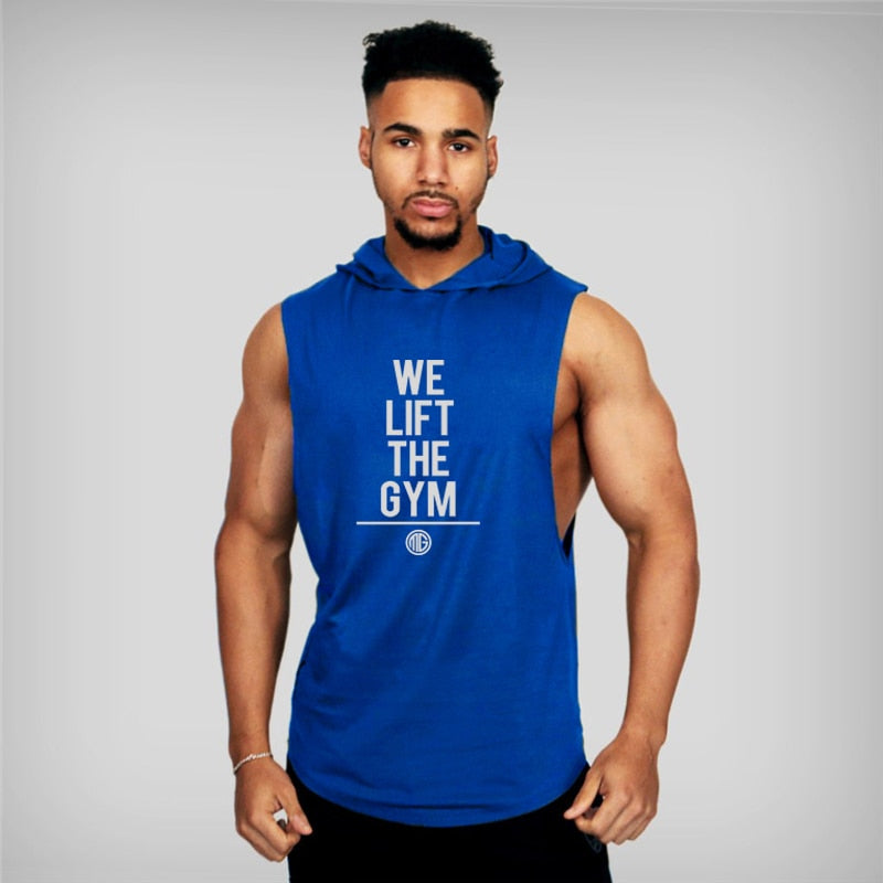 Brand Gym Clothing Mens Bodybuilding Hooded Tank Top Cotton Sleeveless Vest Sweatshirt Fitness Workout Sportswear Tops Tees