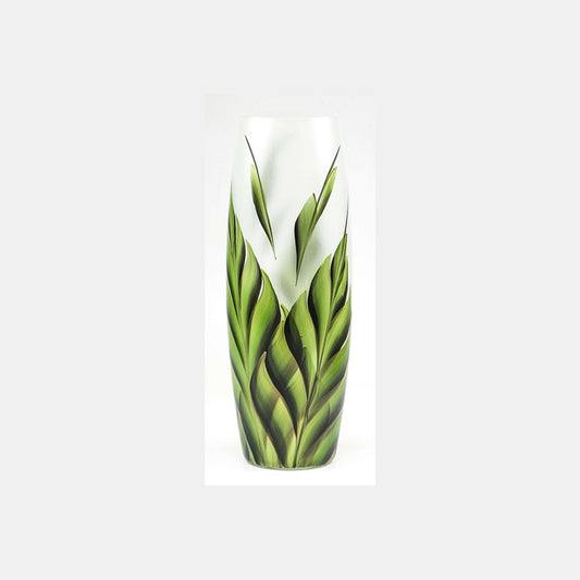 Tropical Leaves | Ikebana Floor Vase | Large Handpainted Glass Vase for Flowers | Room Decor | Floor Vase 16 Inch