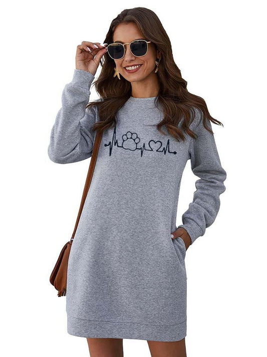 Embroidery Sweatshirt Dress Women Autumn Winter Long Sleeve Fashion Pocket Elegant Ladies Plus Size Casua Mini Dresses Vestidos