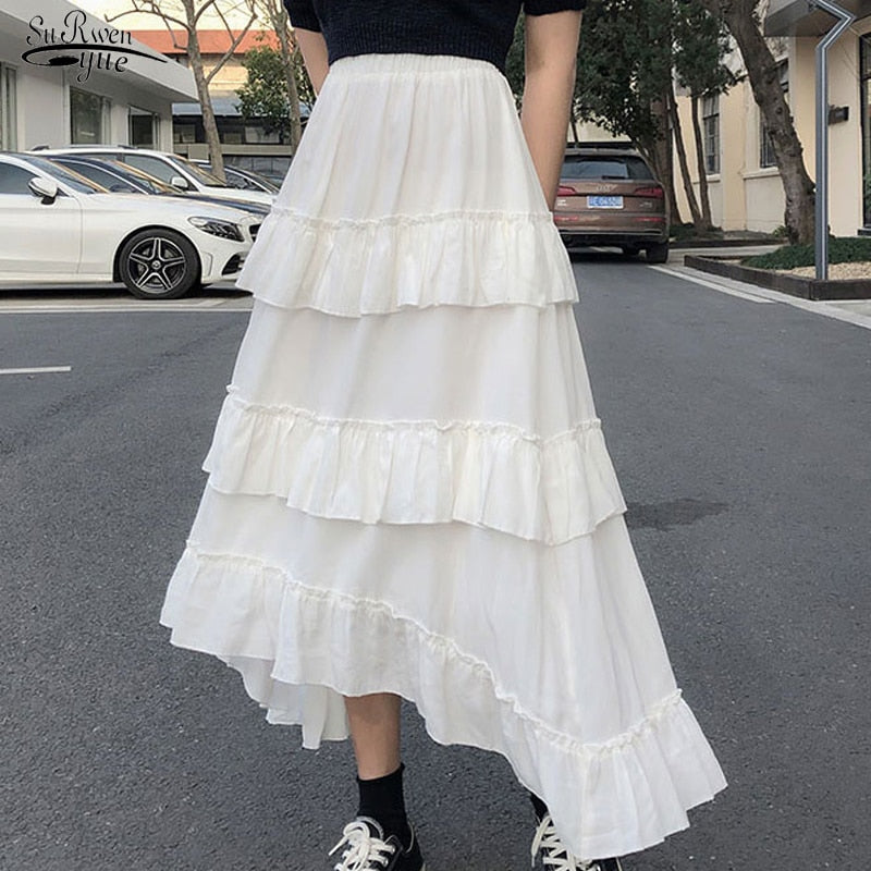 2022 New Fashion Temperament Fairy Skirt Gentle Delicate Comfort Cake Skirt Female Solid Vintage Chiffon Skirt Jupe Femme 15632