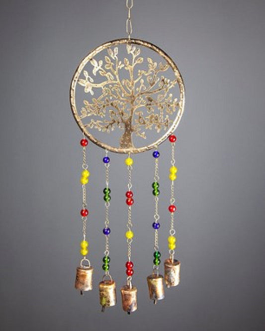 Tree of Life Chime With Colored Glass Brass Bells