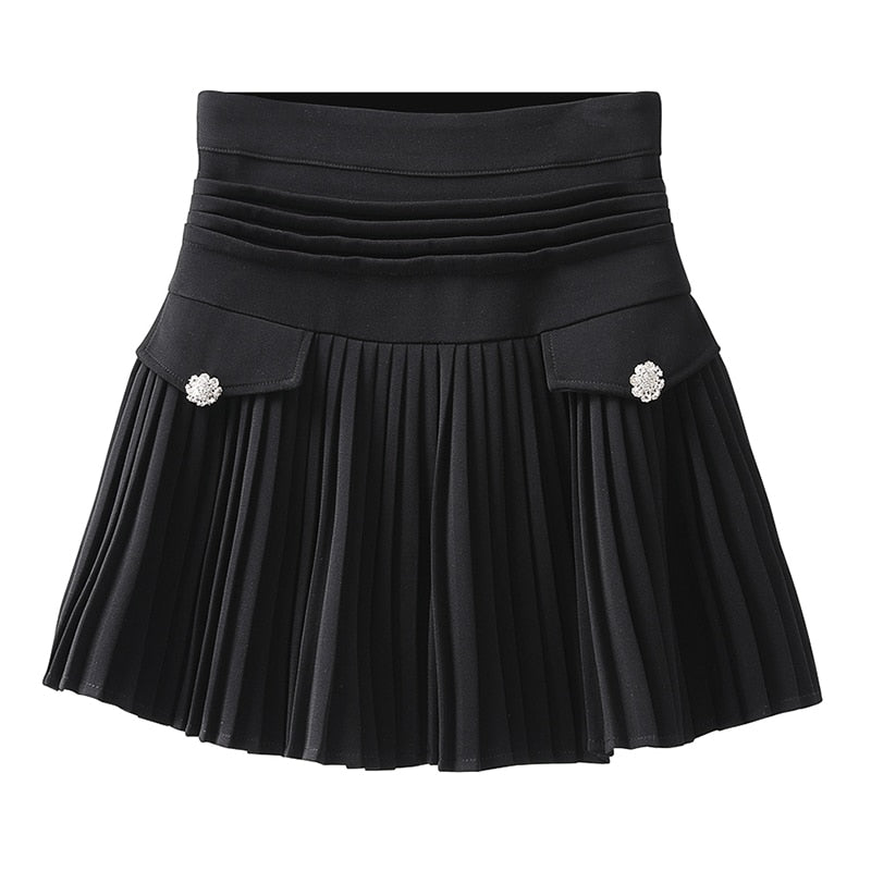 2022 White Pleated Skirts Gorgeous Casual Slim College Women High Waist Mini Metal Letter D A-Line Clubwear Korean Fashion Style