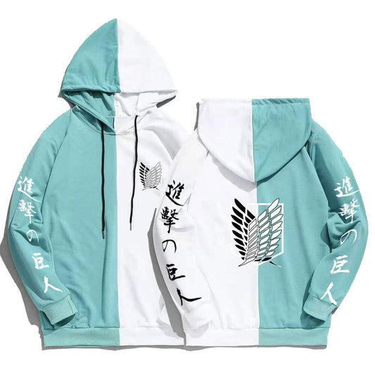 Hot Anime Attack on Titan AOT Print Hoodies Color Matching Pullover Women Men Sweatshirt Harajuku Hip Hop Autumn and Winter