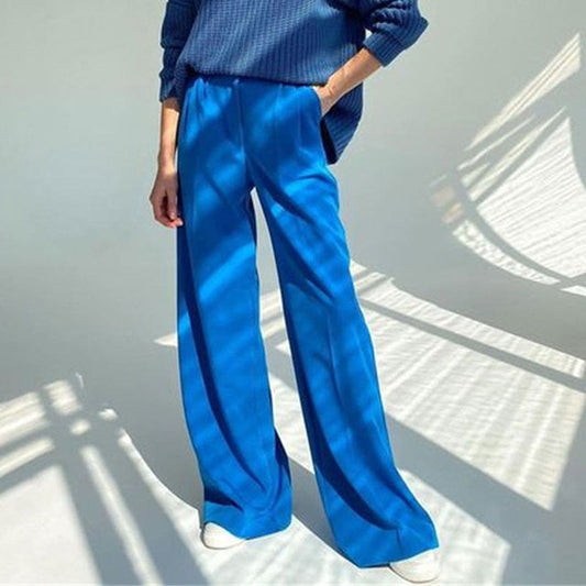 2022 Spring Women's Green High Waist Wide Leg Pants Ladies Suit Pants Loose Casual Long Trousers